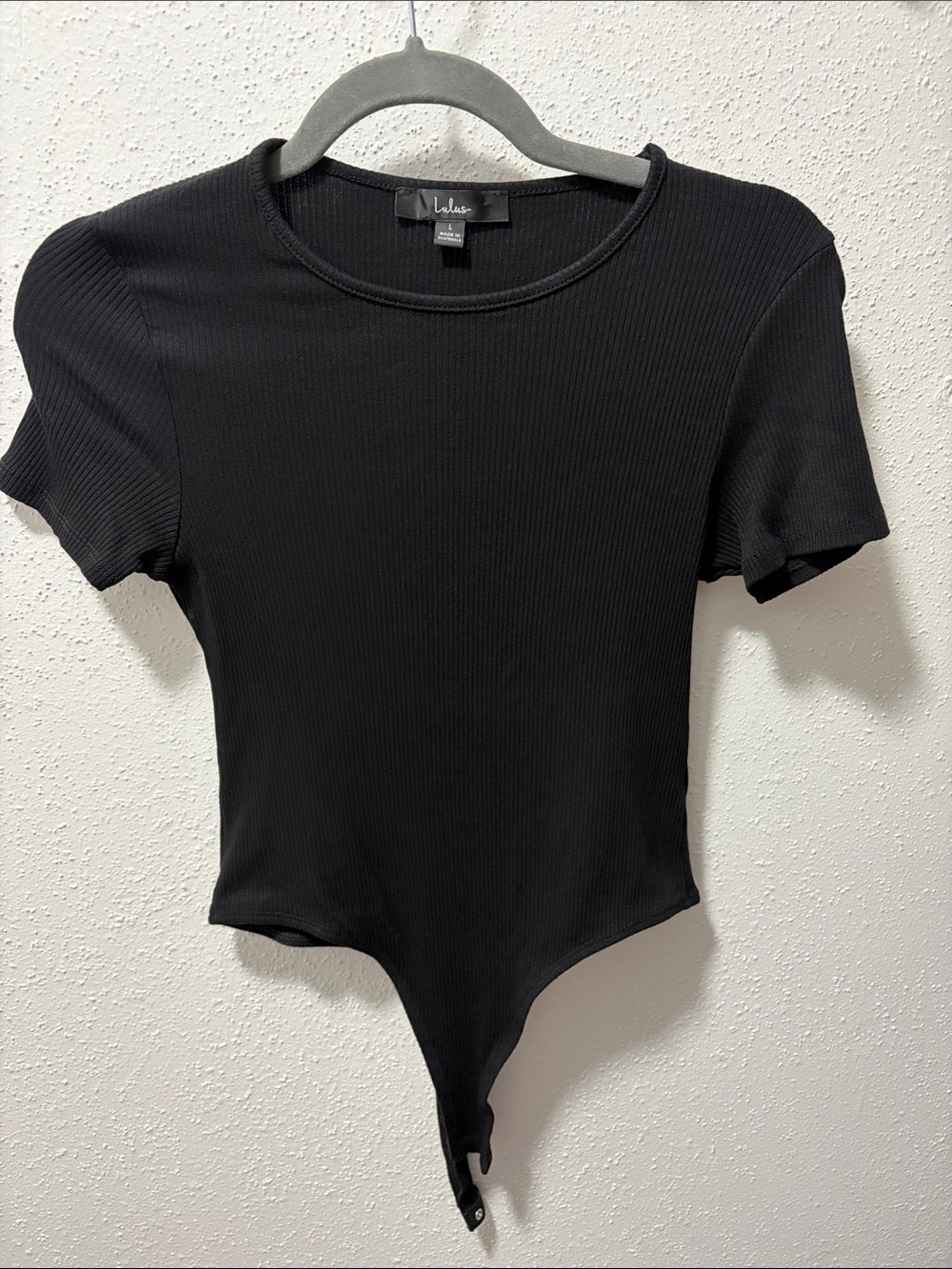 Lulu's Black Ribbed Short-Sleeve Crewneck Bodysuit